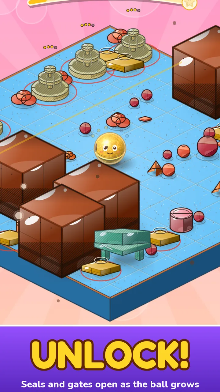 Drift confection scene with seals and gates that open as the ball grows