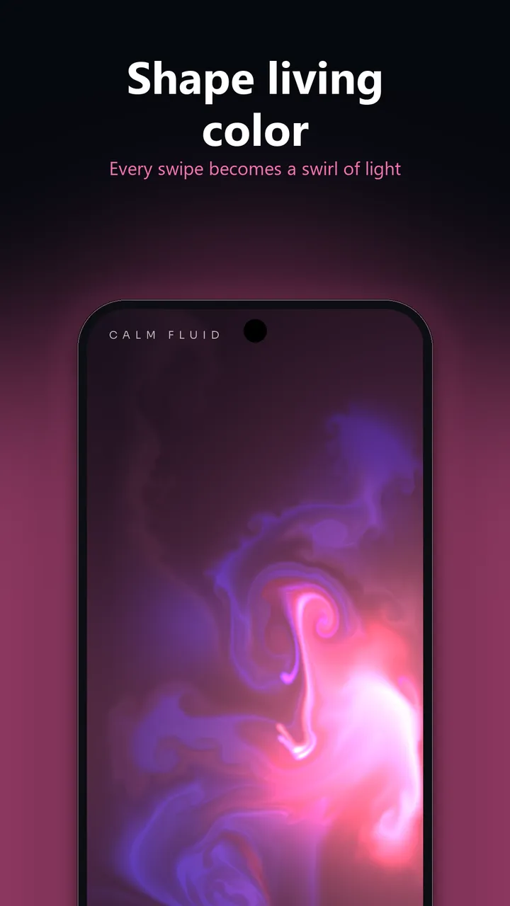 Let it Flow fluid canvas with a bright pink and violet swirl of light following a swipe