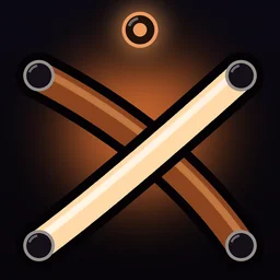 Untangle game icon, two crossing ropes with a glowing orange ring above them