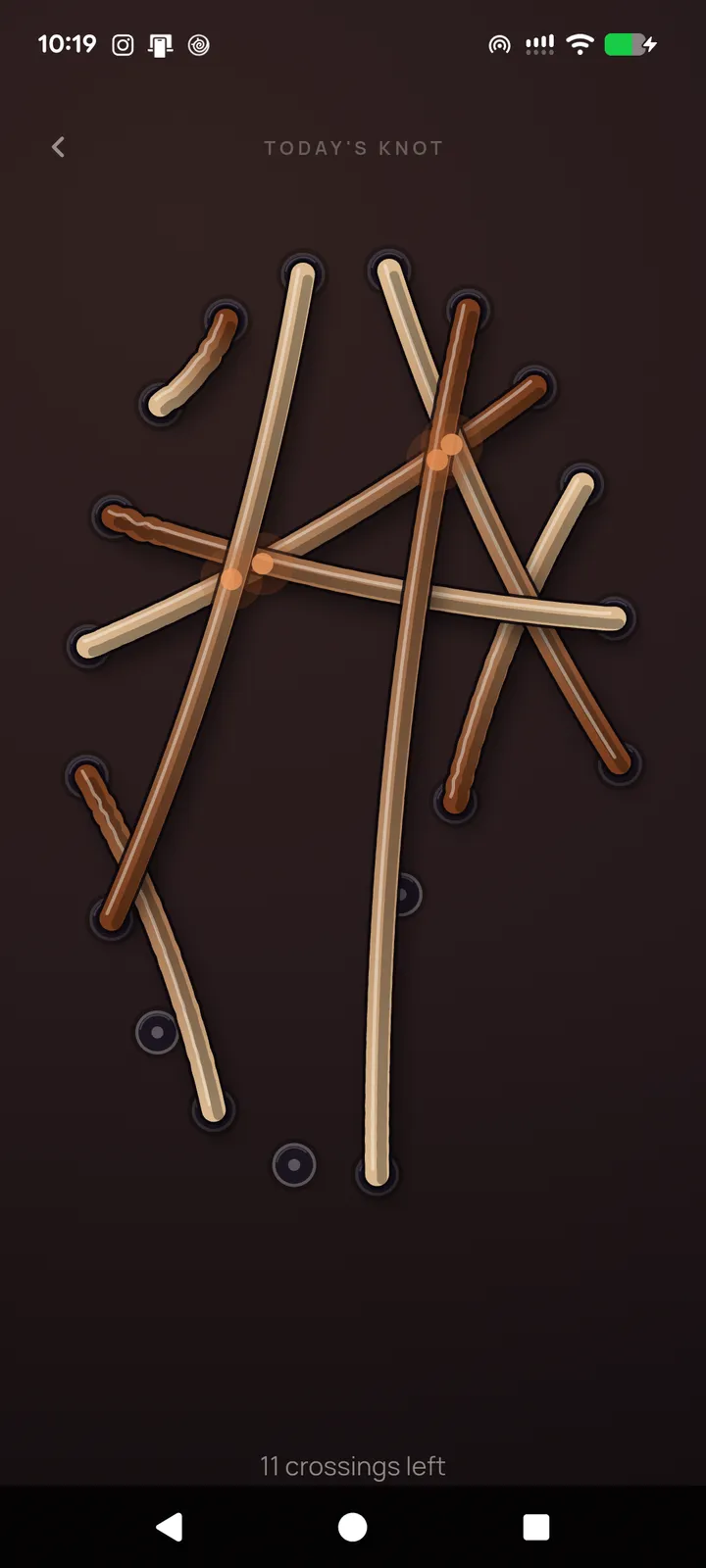 Today's Knot, the daily board in the Untangle rope puzzle game, mid way through